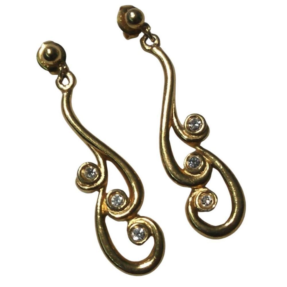 Vintage Gold Plated Rhinestone Women’s Dangle Earrings For Pierced Ears
